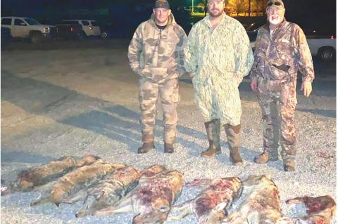 FIRST PLACE TEAM — The fi rst place team winner of the Cairo Fire Department 2020 predator hunt was team #8 - John Glynn, Rucker May and Chad Curtsinger, from left.
