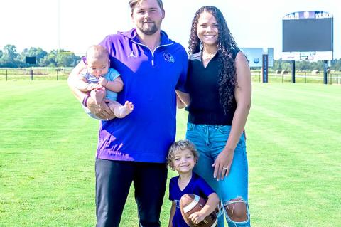 COALAGATE FOOTBALL HEAD COACH ZAC CATER, pictured above with his wife MaKayla and their two children, says he looks forward to a successful season with the Wildcats. Coach Cater and his family are a wonderful part of the Coalgate community. Picture Courte