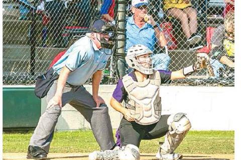 —Photo by Sherry Loudermilk CLASS 2A STATE SOFTBALL TOURNAMENT (COALGATE VS SILO) – Coalgate senior hind catcher Katyn Denson #22 working hard behind the plate