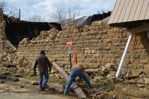 Roof of old rock building collapses